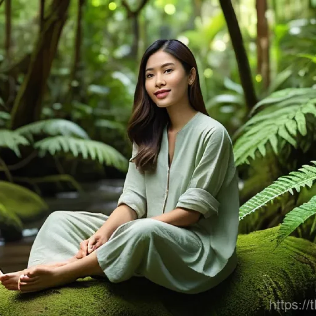 생태 심리학과 지속 가능한 개발 - **Prompt 1: Serene Connection with Nature**
    A peaceful, full-body portrait of a Thai woman in he...