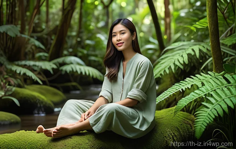 생태 심리학과 지속 가능한 개발 - **Prompt 1: Serene Connection with Nature**
    A peaceful, full-body portrait of a Thai woman in he...