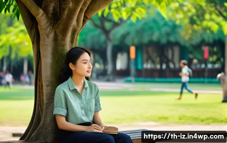 생태 심리학적 접근의 이점 - **Urban Oasis Serenity:** A young Thai woman in comfortable, modest casual attire (e.g., a loose-fit...